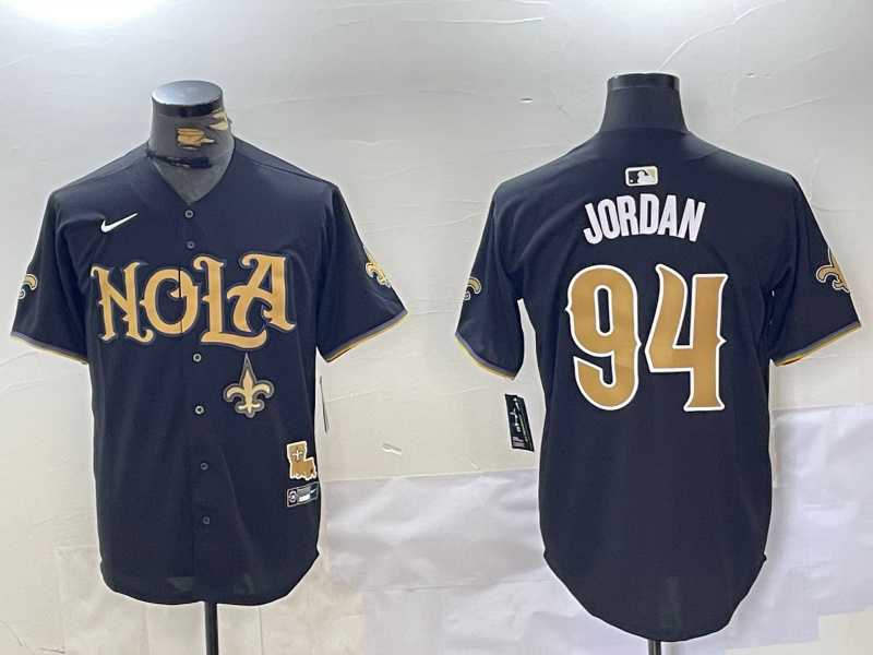 Mens New Orleans Saints #94 Cameron Jordan Black Cool Base Stitched Baseball Jersey